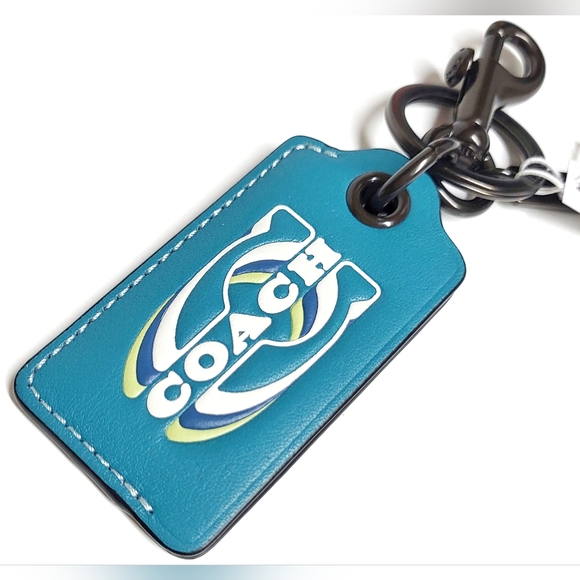Coach Bottle Opener Key Fob with Stamp Keychain JI/Teal Multi Leather NWT - Picture 5 of 16